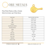 24ct Pure Gold - Table Tennis Paddle Charm