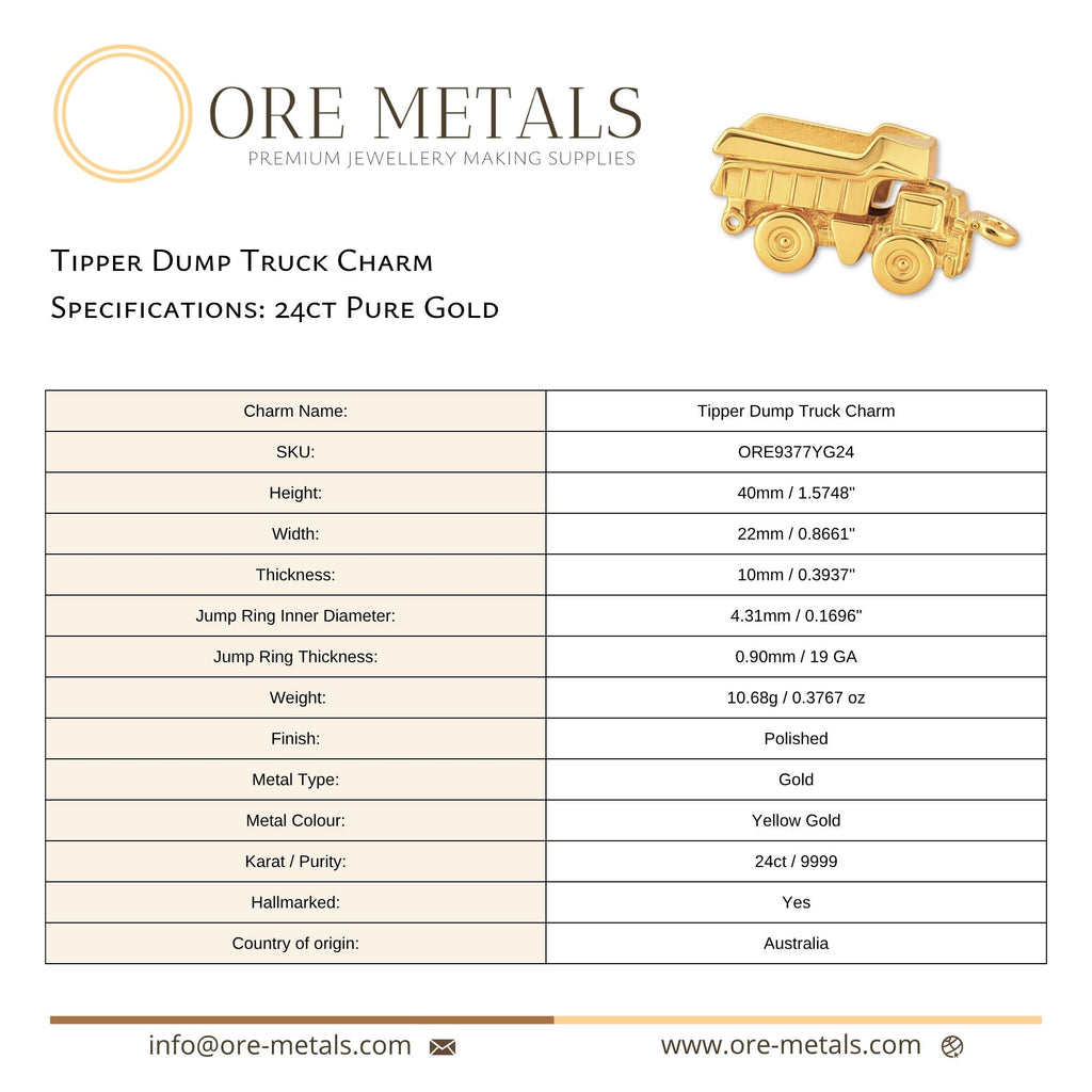 24ct Pure Gold - Tipper Dump Truck Charm