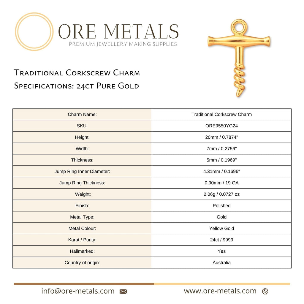 24ct Pure Gold - Traditional Corkscrew Charm