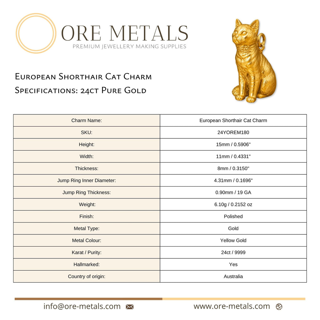 24ct Pure Gold - European Shorthair Cat Charm