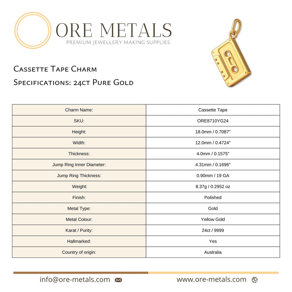 24ct Pure Gold - Cassette Tape Charm