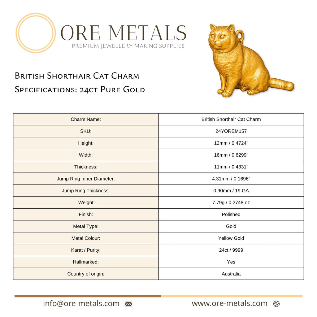 24ct Pure Gold - British Shorthair Cat Charm