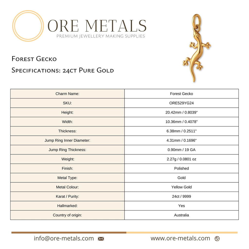 24ct Pure Gold - Forest Gecko Charm