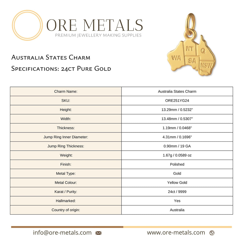 24ct Pure Gold - Australia States Charm