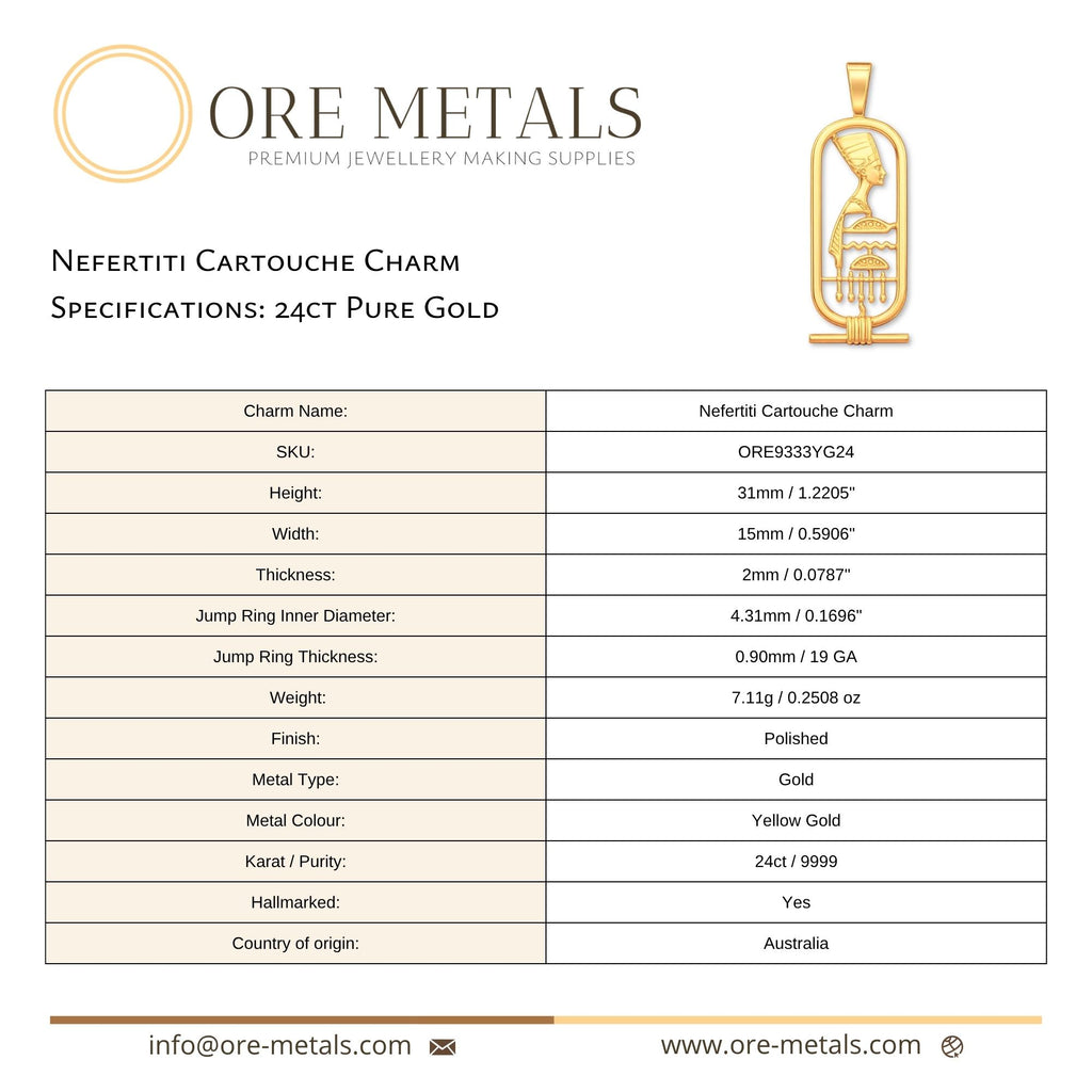 24ct Pure Gold - Nefertiti Cartouche Charm