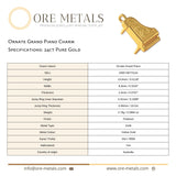 24ct Pure Gold - Ornate Grand Piano Charm