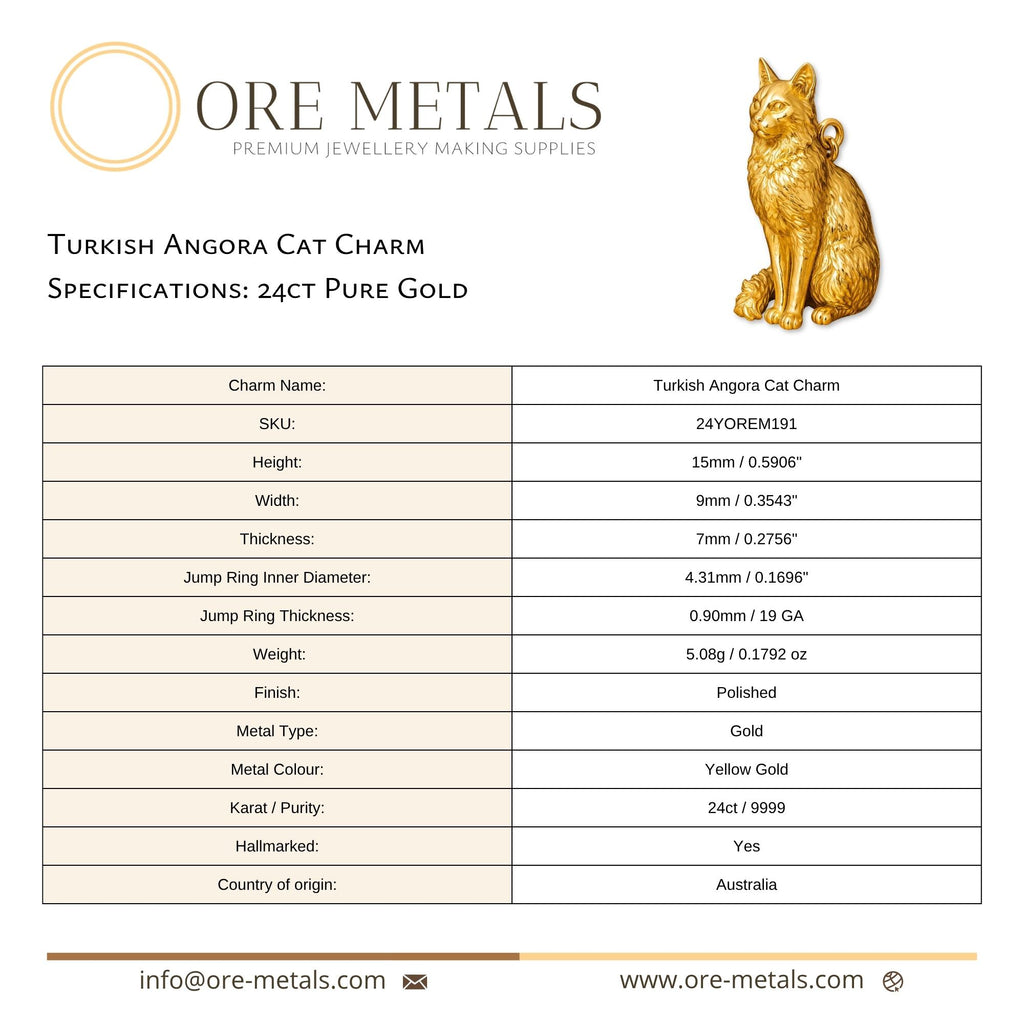 24ct Pure Gold - Turkish Angora Cat Charm