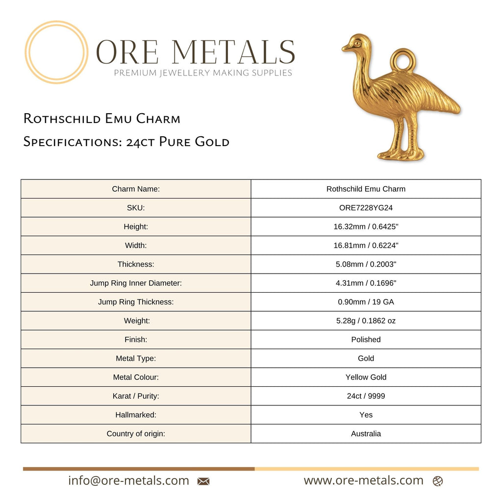 24ct Pure Gold - Rothschild Emu Charm