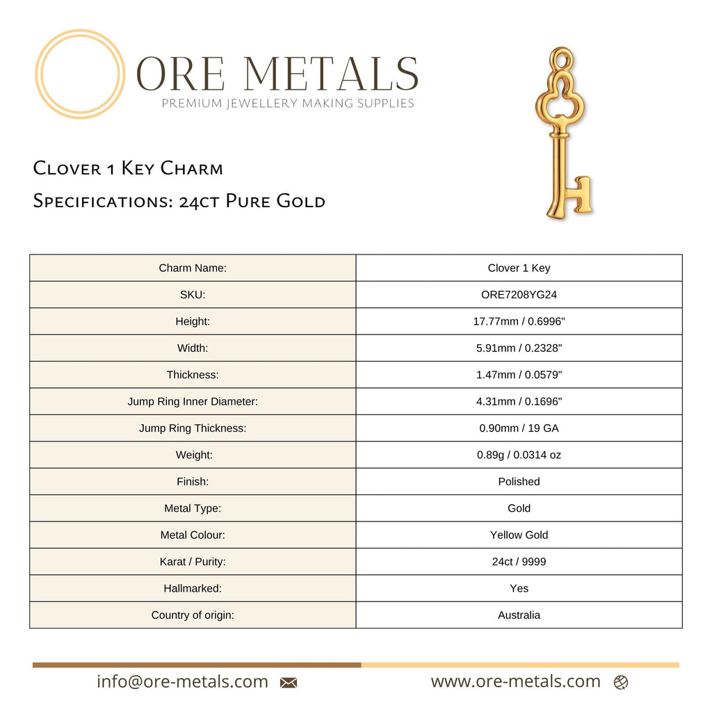 24ct Pure Gold - Clover 1 Key Charm