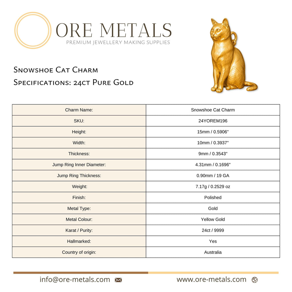 24ct Pure Gold - Snowshoe Cat Charm