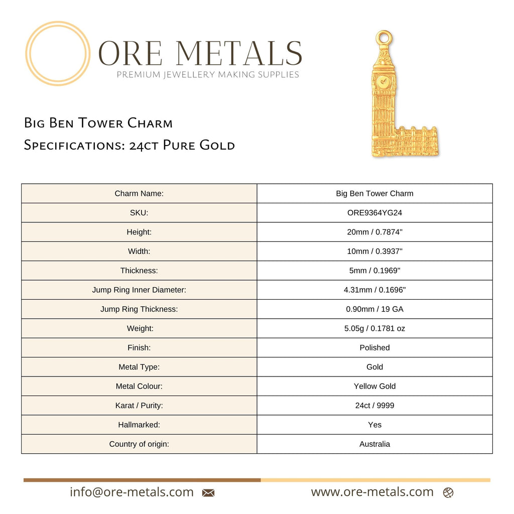 24ct Pure Gold - Big Ben Tower Charm