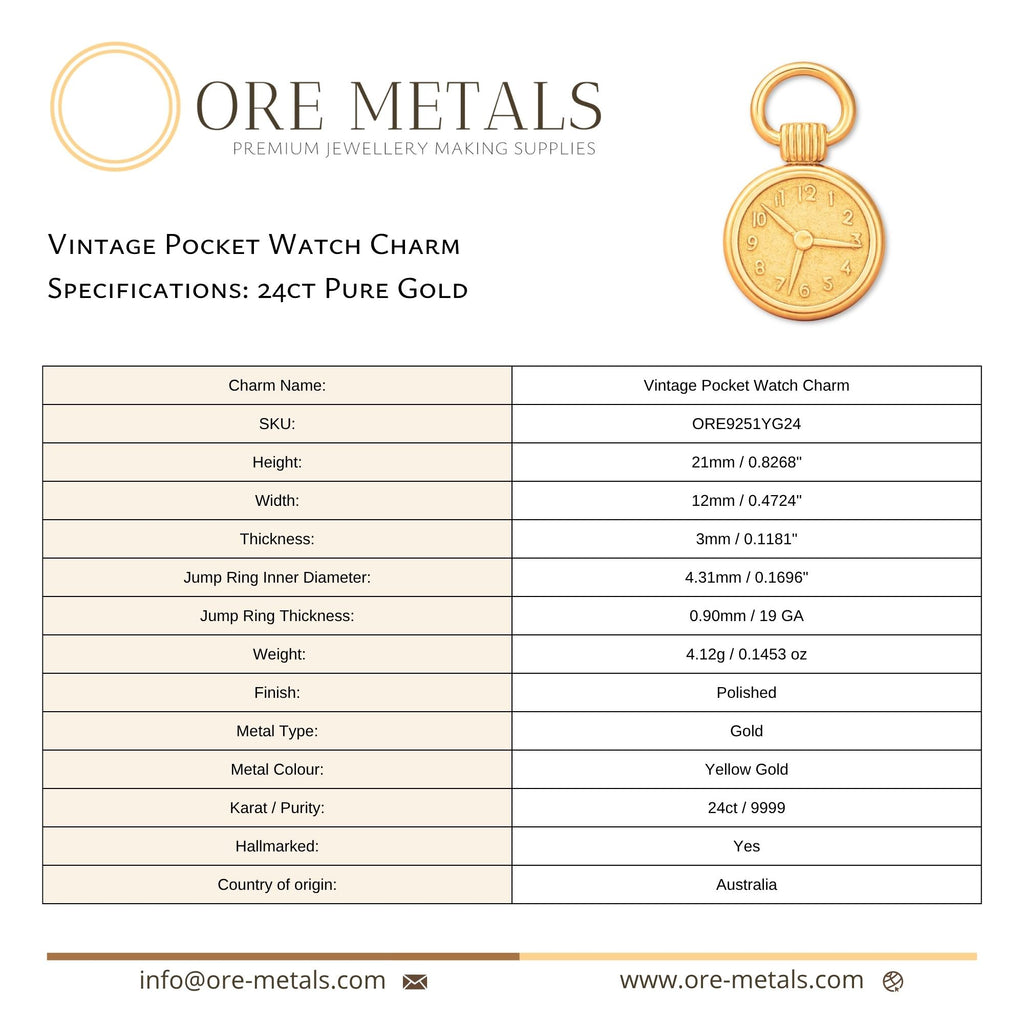 24ct Pure Gold - Vintage Pocket Watch Charm
