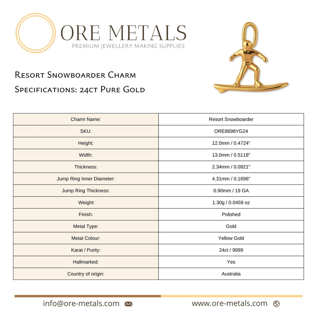 24ct Pure Gold - Resort Snowboarder Charm