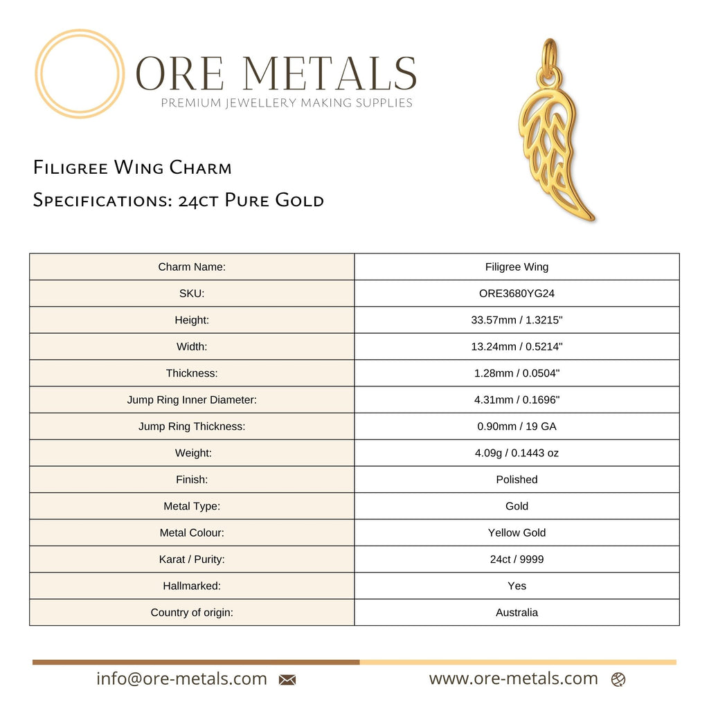 24ct Pure Gold - Filigree Wing Charm