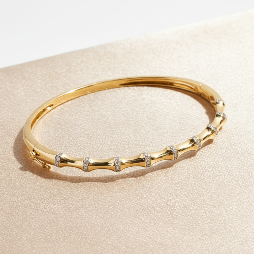 18ct Yellow Gold | 0.34ct GH/SI - Bone Diamond Bangle Bracelet