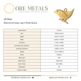 24ct Pure Gold - 2D Bird Charm