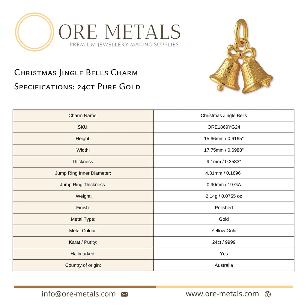 24ct Pure Gold - Christmas Jingle Bells Charm