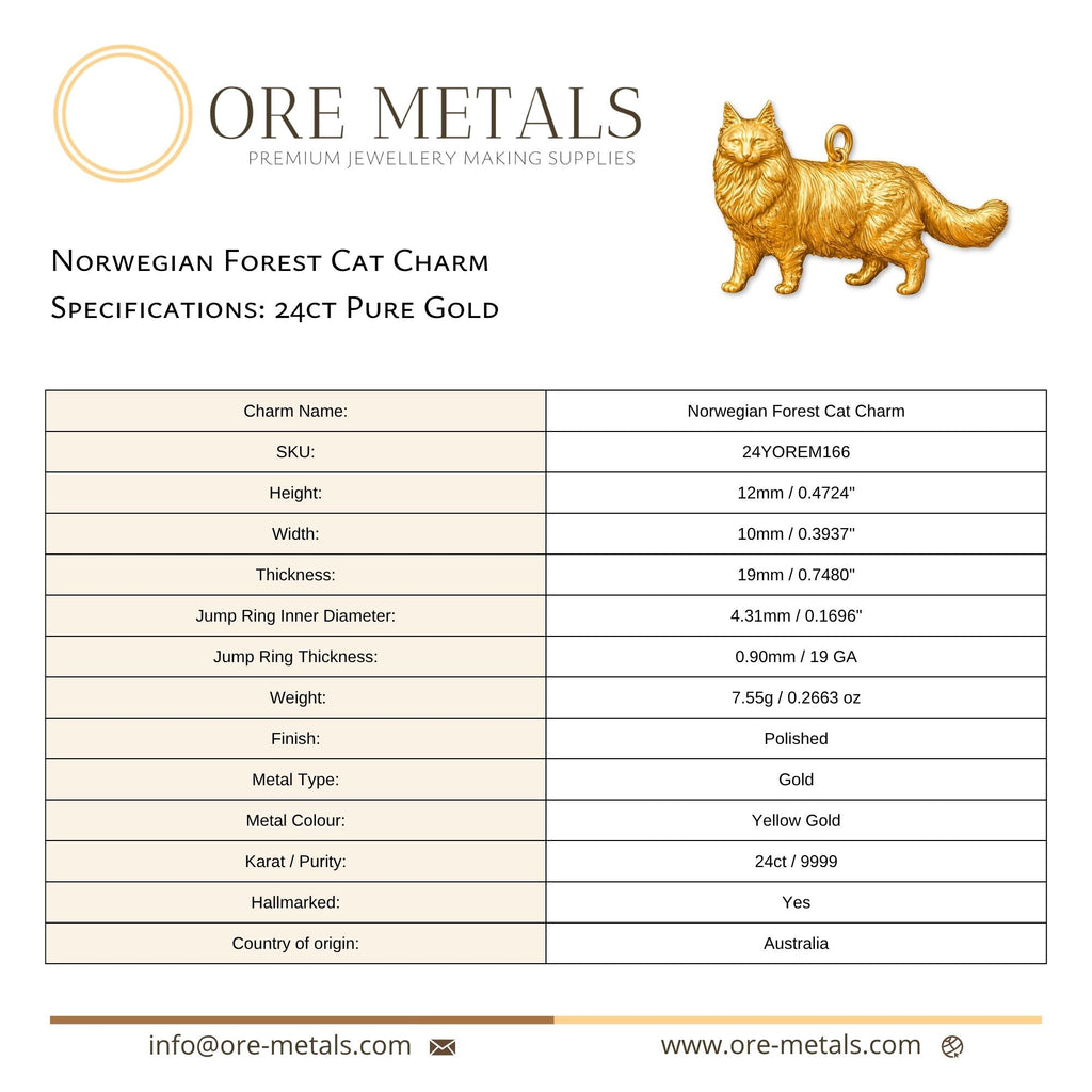 24ct Pure Gold - Norwegian Forest Cat Charm