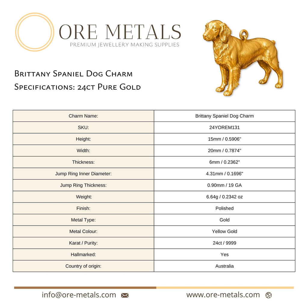 24ct Pure Gold - Brittany Spaniel Dog Charm