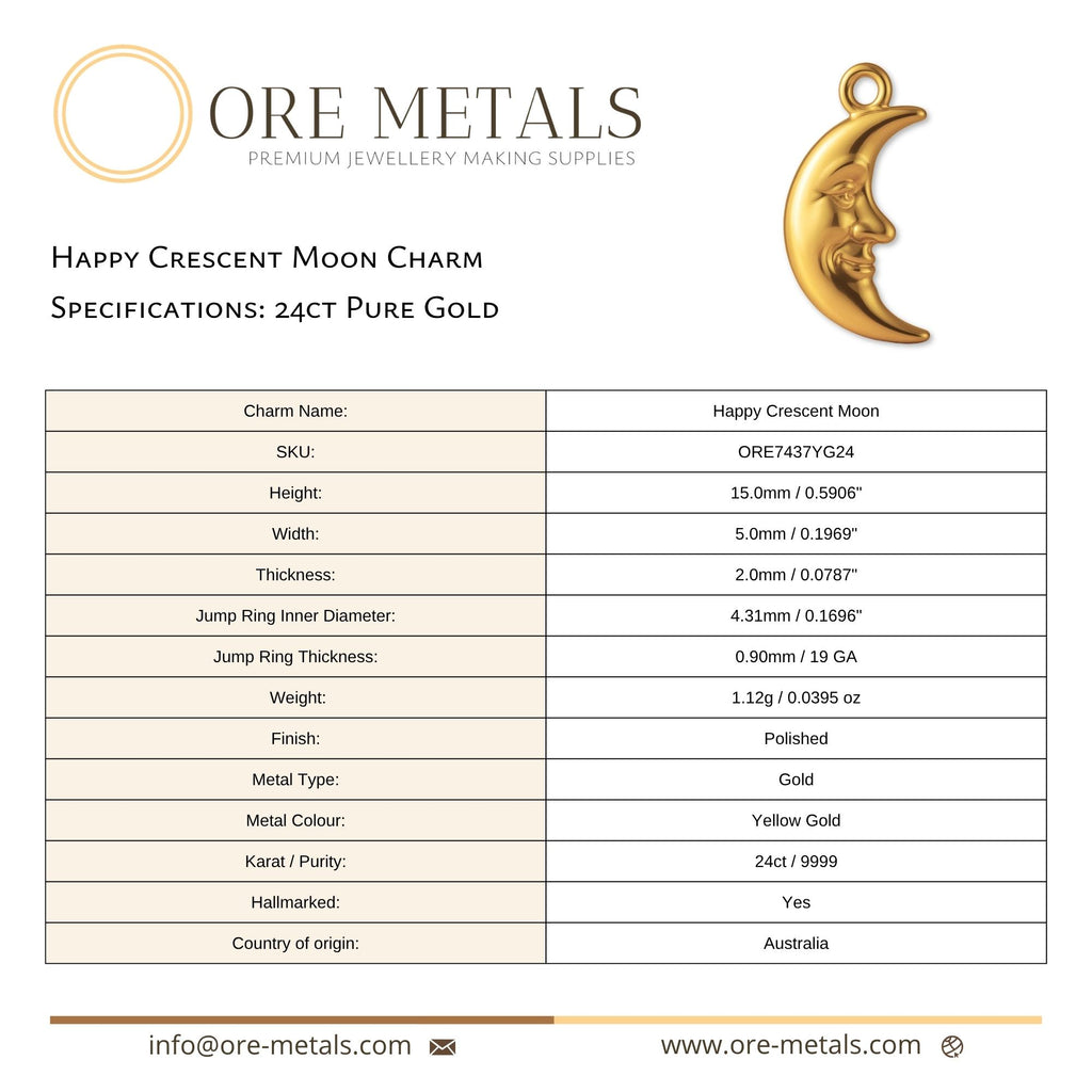 24ct Pure Gold - Happy Crescent Moon Charm