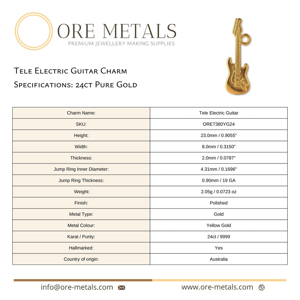 24ct Pure Gold - Tele Electric Guitar Charm