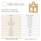 24ct Pure Gold - Aries Zodiac Square Charm