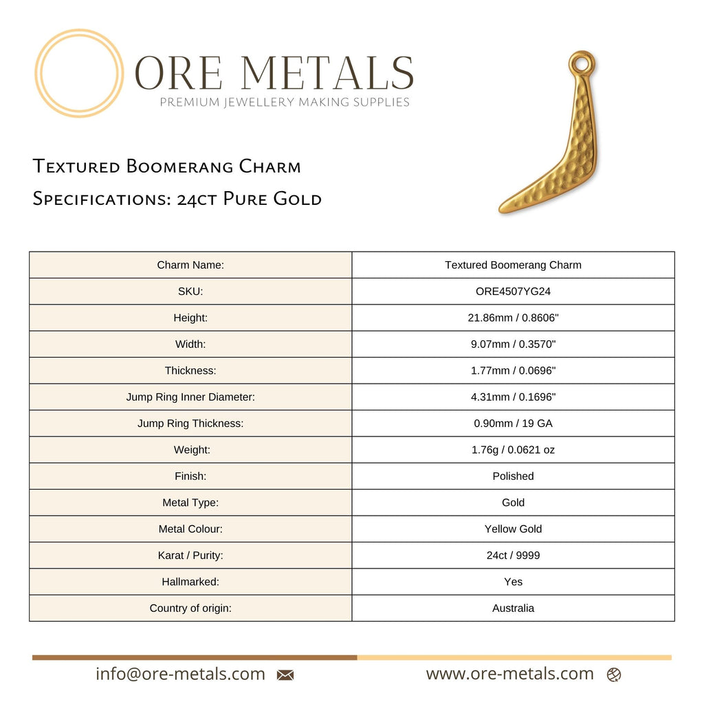 24ct Pure Gold - Textured Boomerang Charm