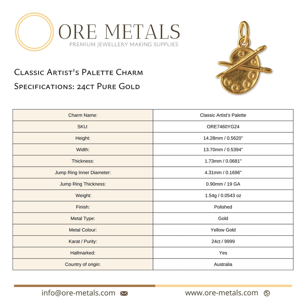 24ct Pure Gold - Classic Artist's Palette Charm