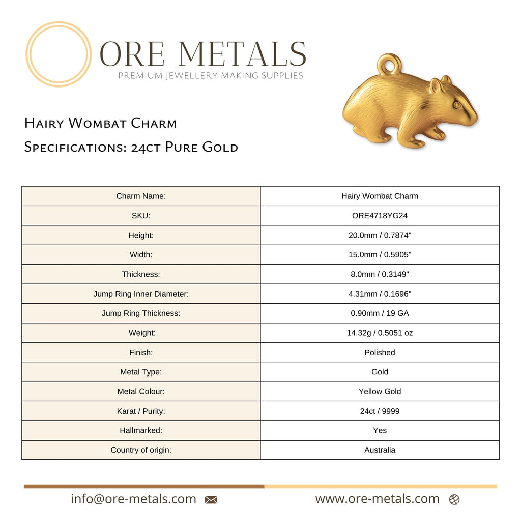 24ct Pure Gold - Hairy Wombat Charm