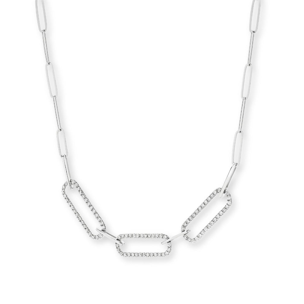 18ct White Gold | 0.7ct GH/SI - Diamond Paperclip Necklace