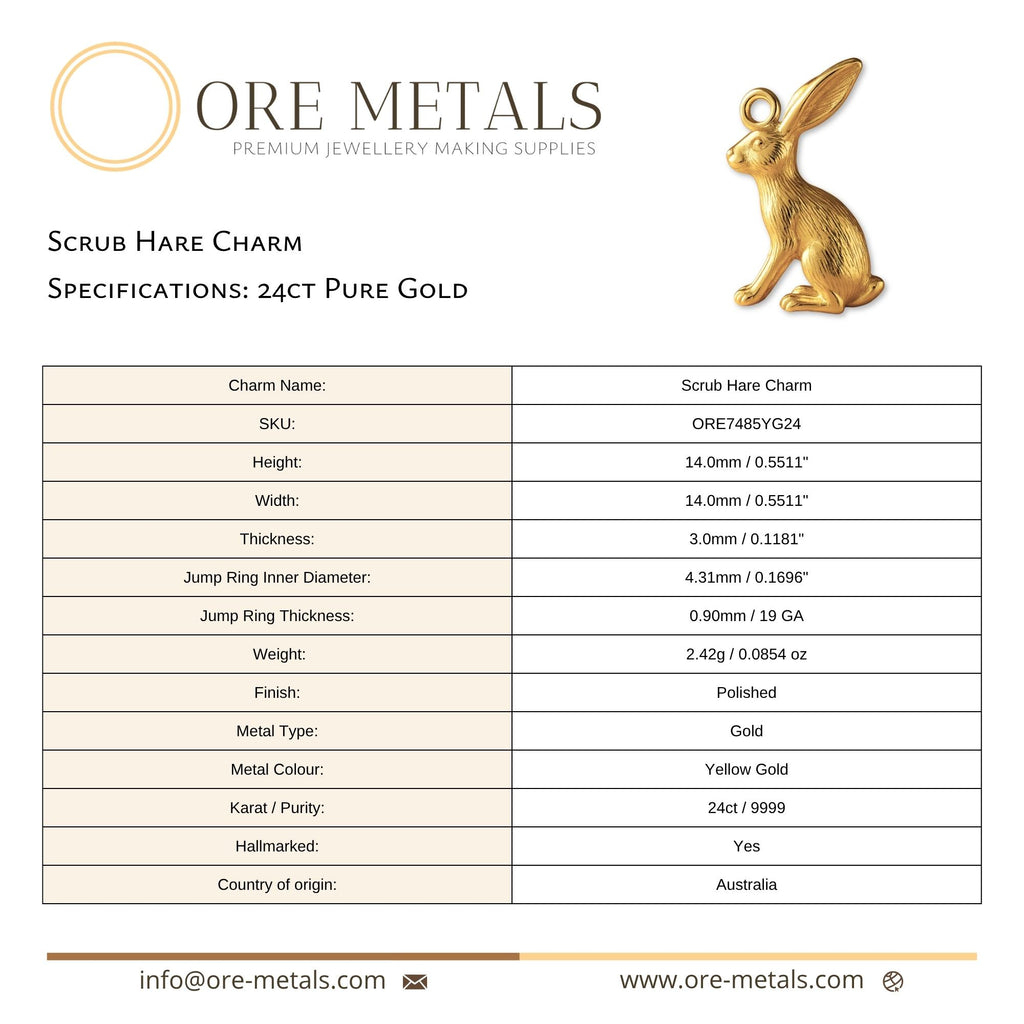 24ct Pure Gold - Scrub Hare Charm