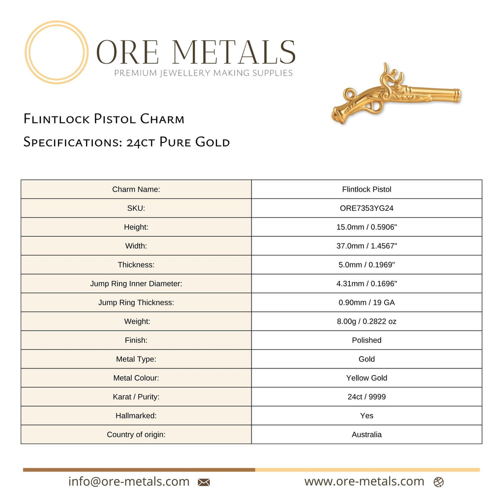 24ct Pure Gold - Flintlock Pistol Charm