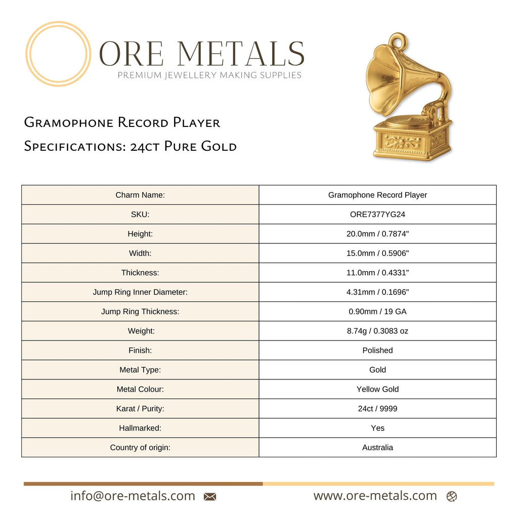 24ct Pure Gold - Gramophone Record Player Charm