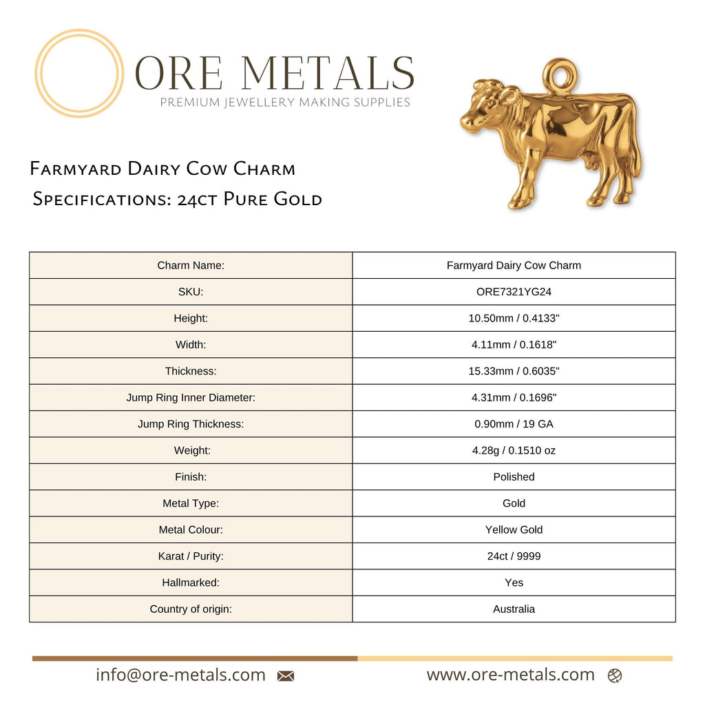 24ct Pure Gold - Farmyard Dairy Cow Charm