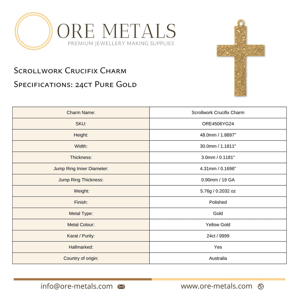 24ct Pure Gold - Scrollwork Crucifix Charm
