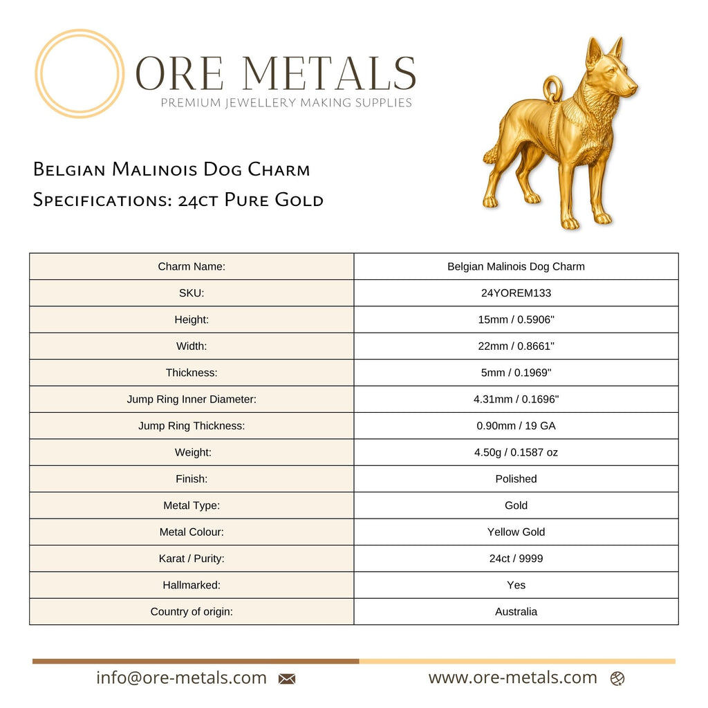 24ct Pure Gold - Belgian Malinois Dog Charm