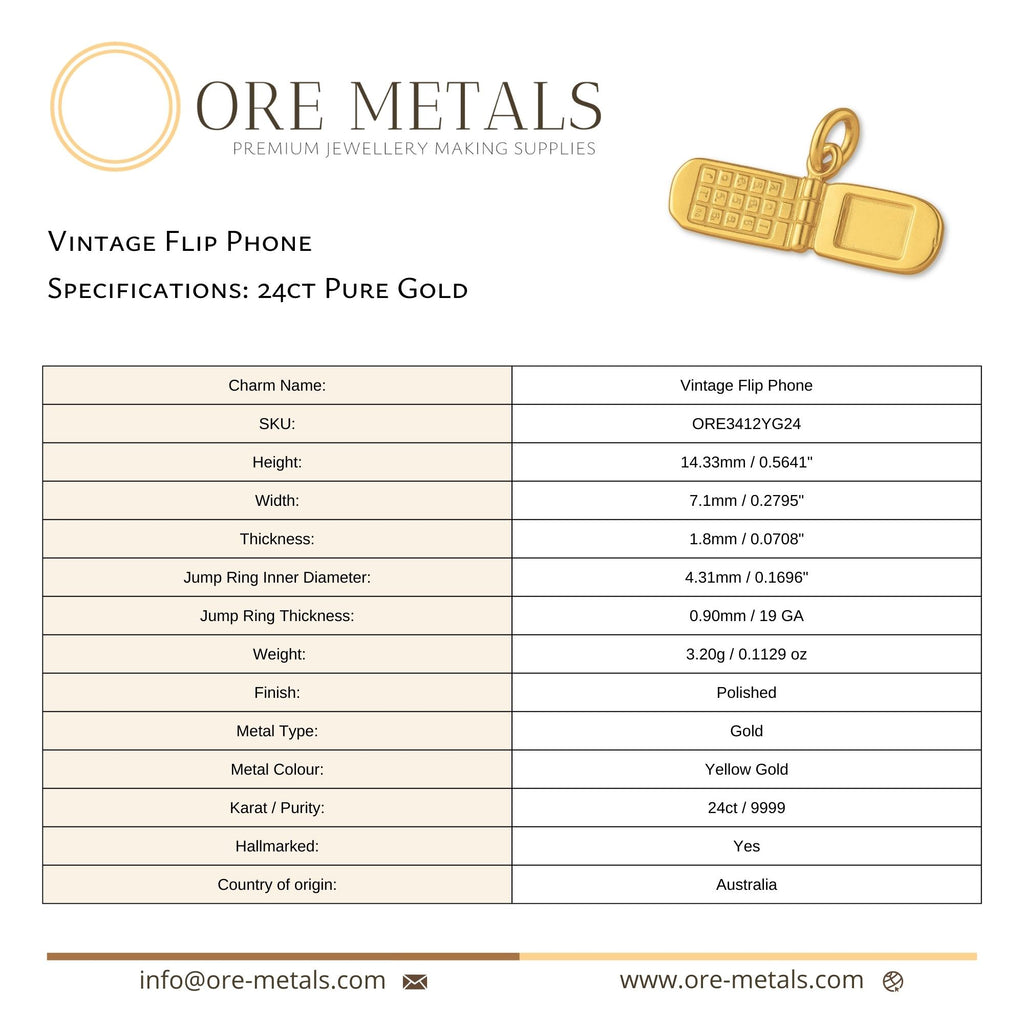 24ct Pure Gold - Vintage Flip Phone Charm