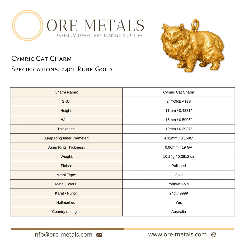 24ct Pure Gold - Cymric Cat Charm