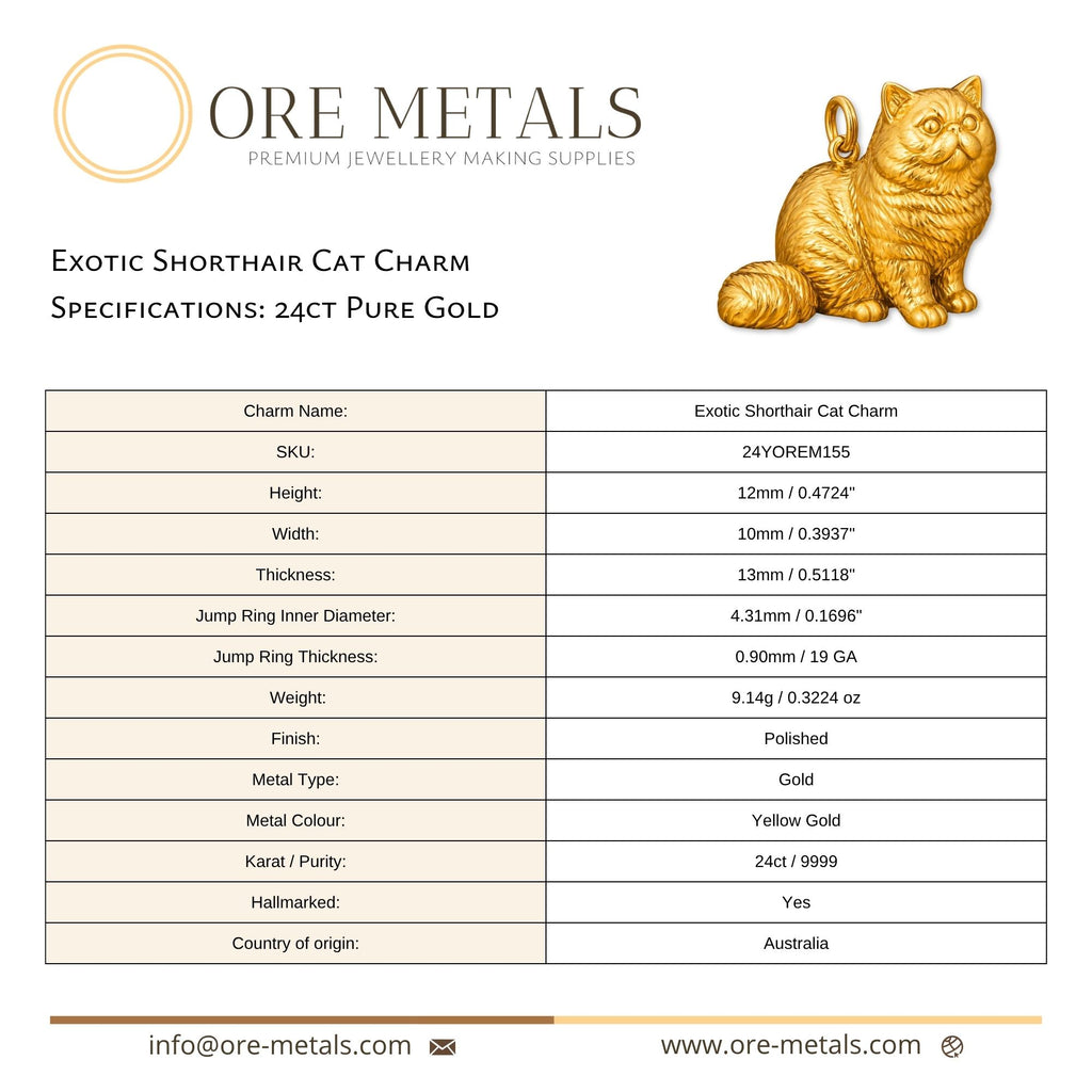 24ct Pure Gold - Exotic Shorthair Cat Charm