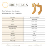 24ct Pure Gold - Thin Textured Chai Symbol Charm