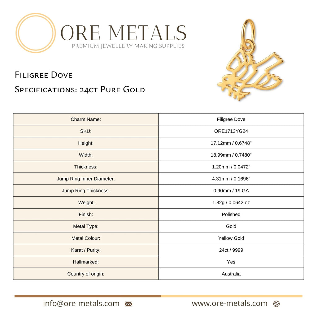 24ct Pure Gold - Filigree Dove Charm