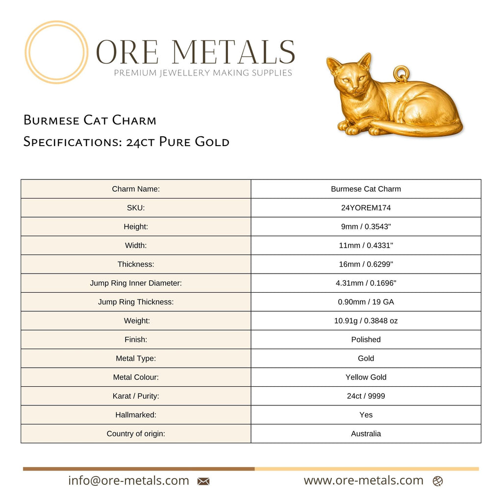 24ct Pure Gold - Burmese Cat Charm