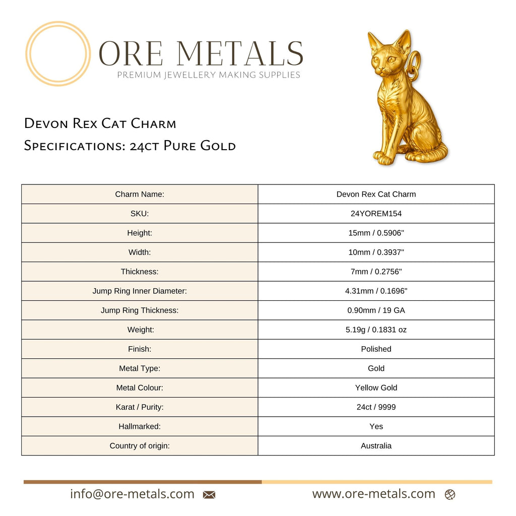 24ct Pure Gold - Devon Rex Cat Charm