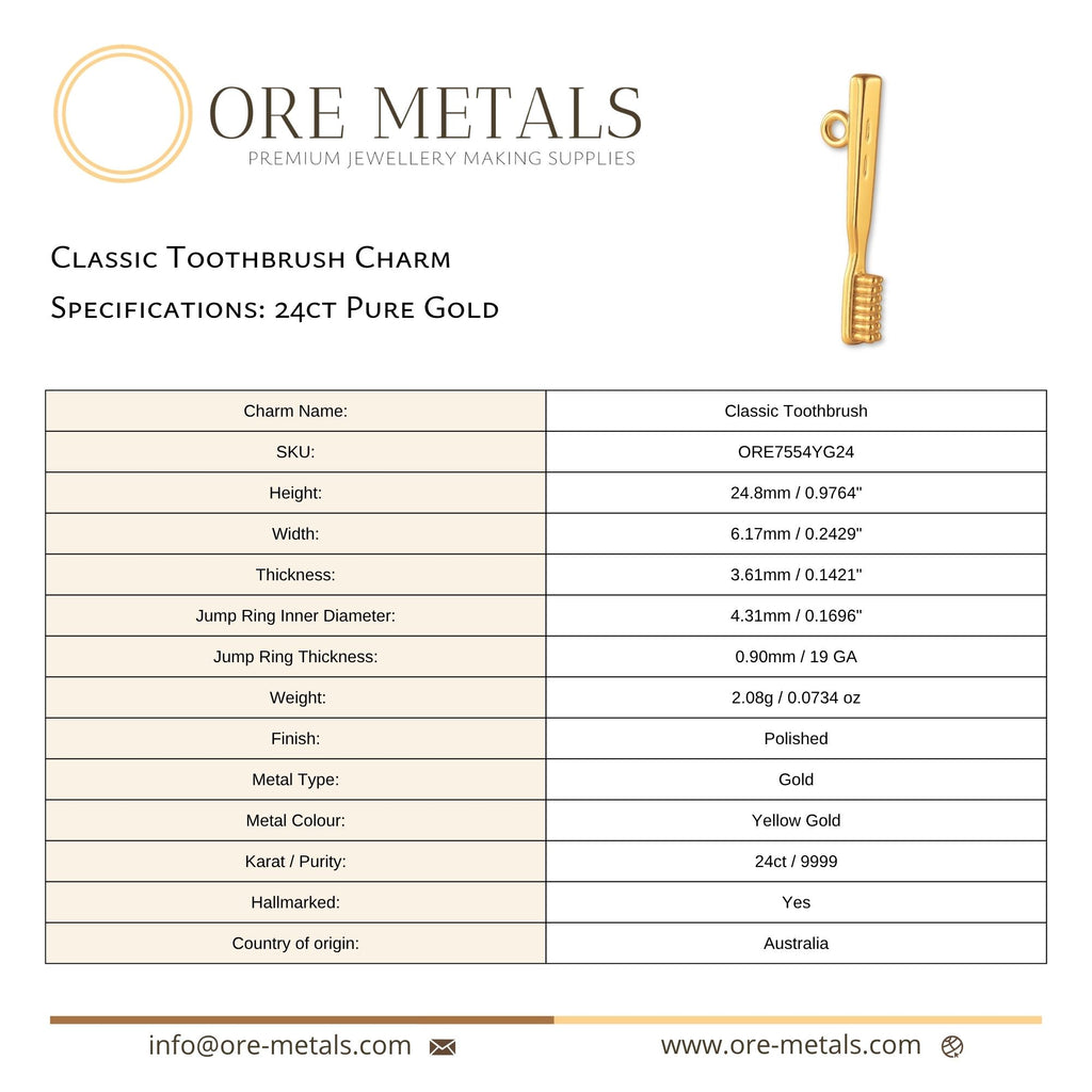 24ct Pure Gold - Classic Toothbrush Charm