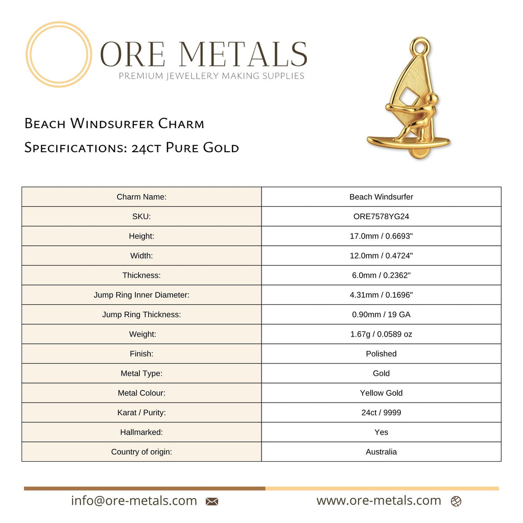 24ct Pure Gold - Beach Windsurfer Charm