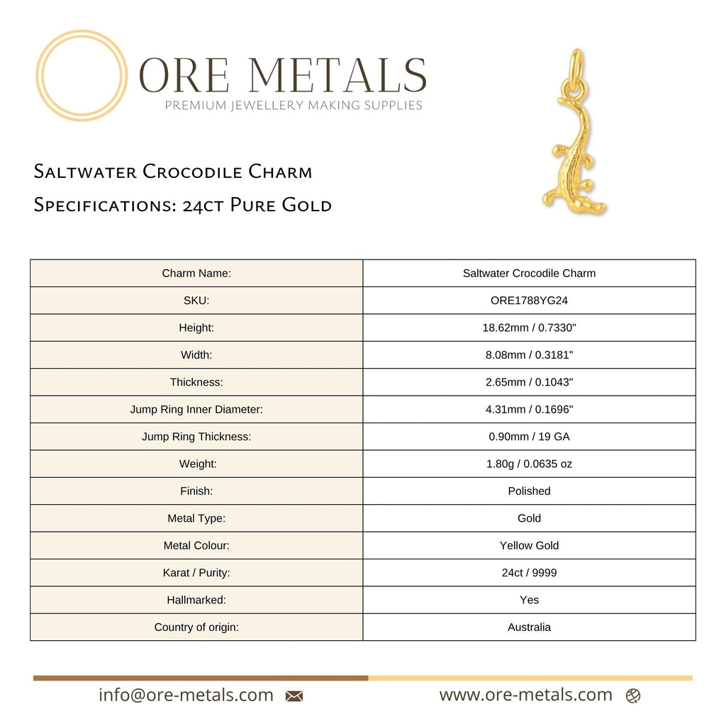 24ct Pure Gold - Saltwater Crocodile Charm