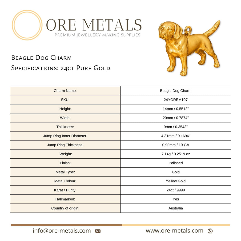 24ct Pure Gold - Beagle Dog Charm