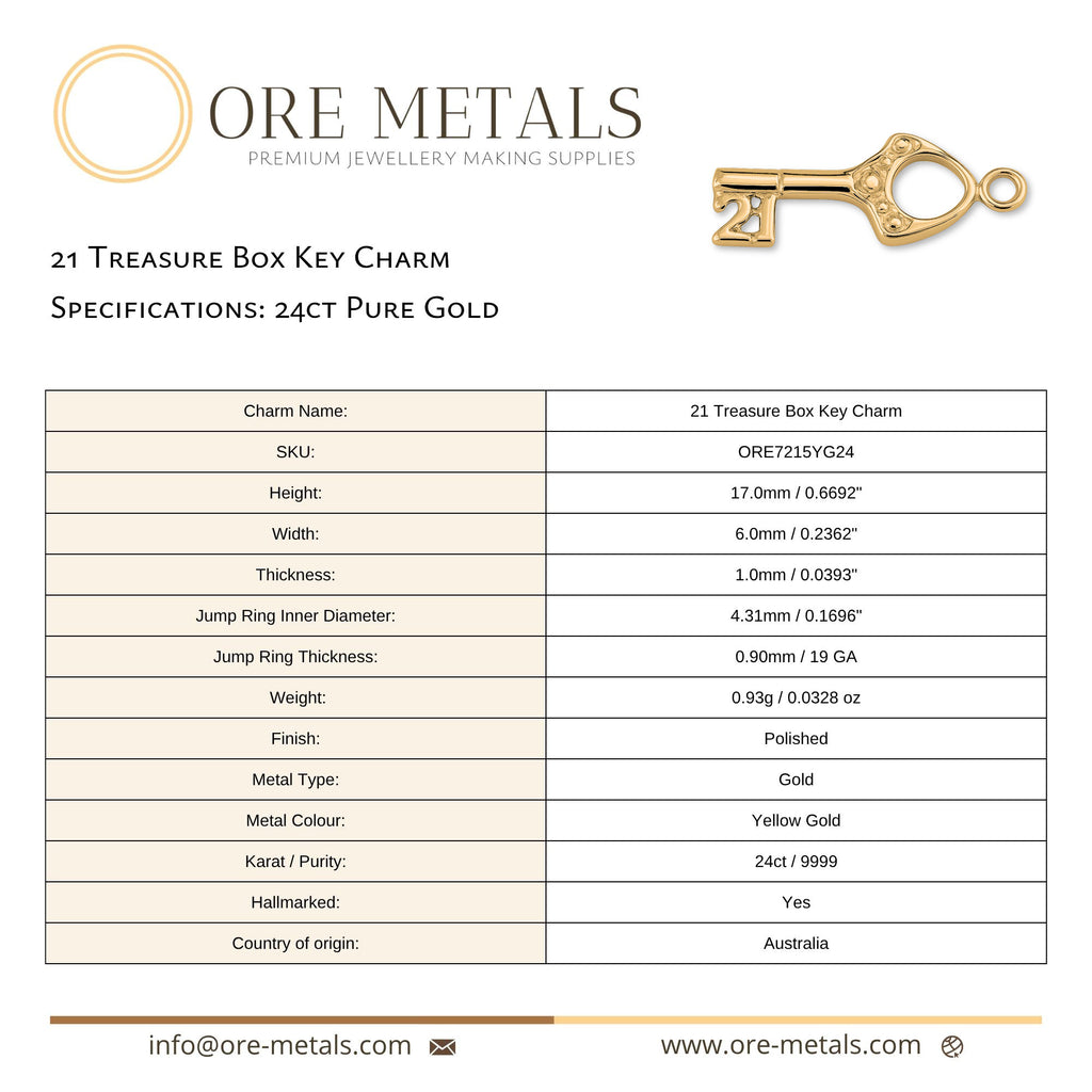 24ct Pure Gold - 21 Treasure Box Key Charm