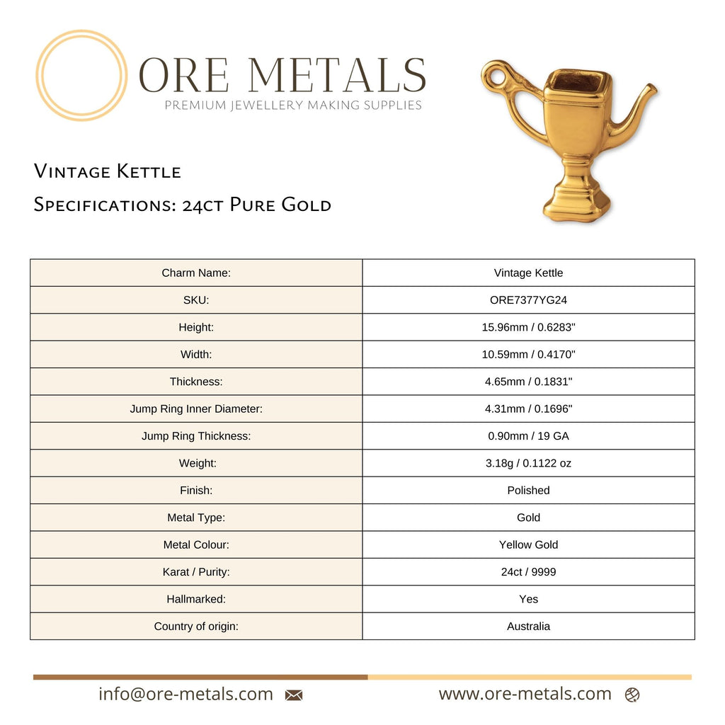 24ct Pure GoldVintage Kettle Charm