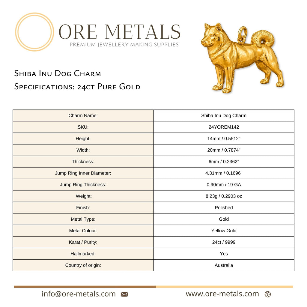 24ct Pure Gold - Shiba Inu Dog Charm